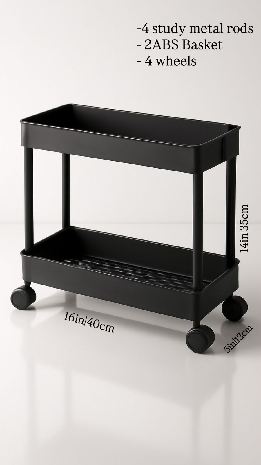 2 Tier Multipurpose Plastic Storage Organizer Slim Rack Shelf with Wheels Slim Slide Out Kitchen Trolley Rack Holder