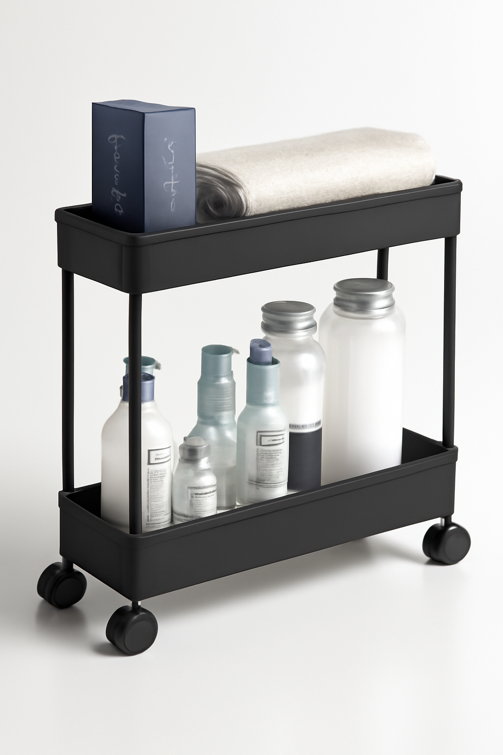 2 Tier Multipurpose Plastic Storage Organizer Slim Rack Shelf with Wheels Slim Slide Out Kitchen Trolley Rack Holder