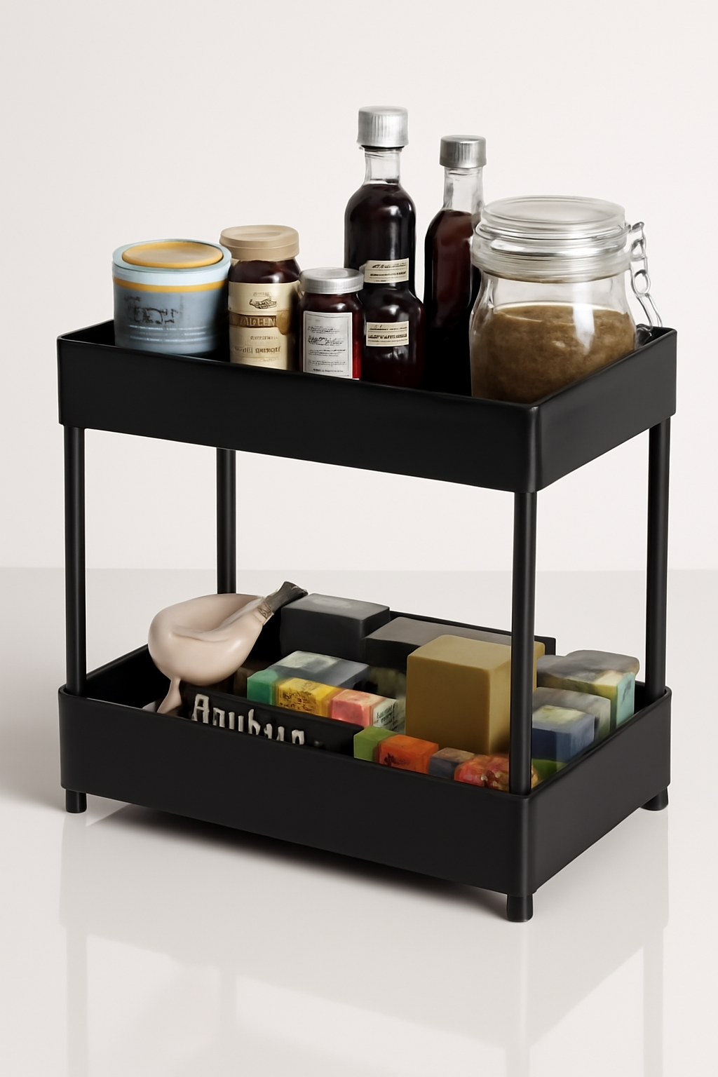 2 Tier Multipurpose Plastic Storage Organizer Slim Rack Shelf with Wheels Slim Slide Out Kitchen Trolley Rack Holder